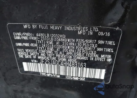 2017 Subaru Forester 2.5I Premium from USA, damaged, VIN JF2SJAGC4HH483163
